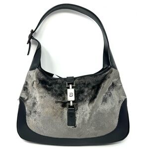 Gucci Tom Ford 1999 Vintage Gray Velvet Runway Jackie Bag